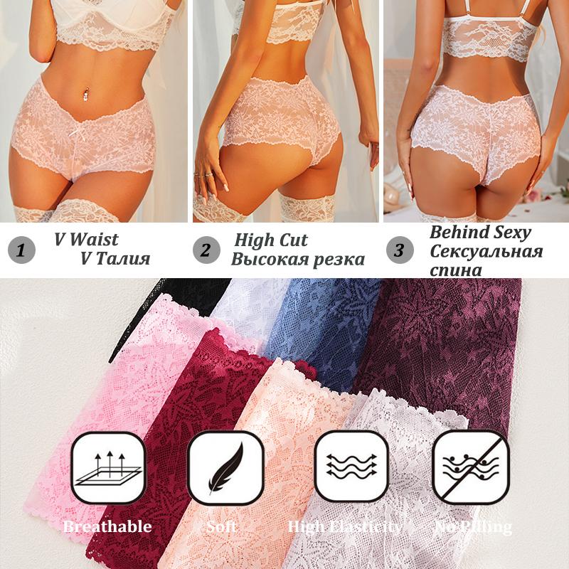 FINETOO 6 Stück/Set Damen Slips Aushöhlen Spitze Mittelhoch Elastisch Durchsichtig Sternspitze Vierkant-Hose Damen Unterhosen