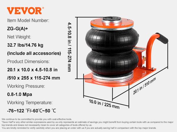 

SucceBuy 3T Пневматический подъемный домкрат 3-8S с удлиненной колонной 6 стальных трубок Толстая резиновая подушка Подходит для седана внедорожника пикапа