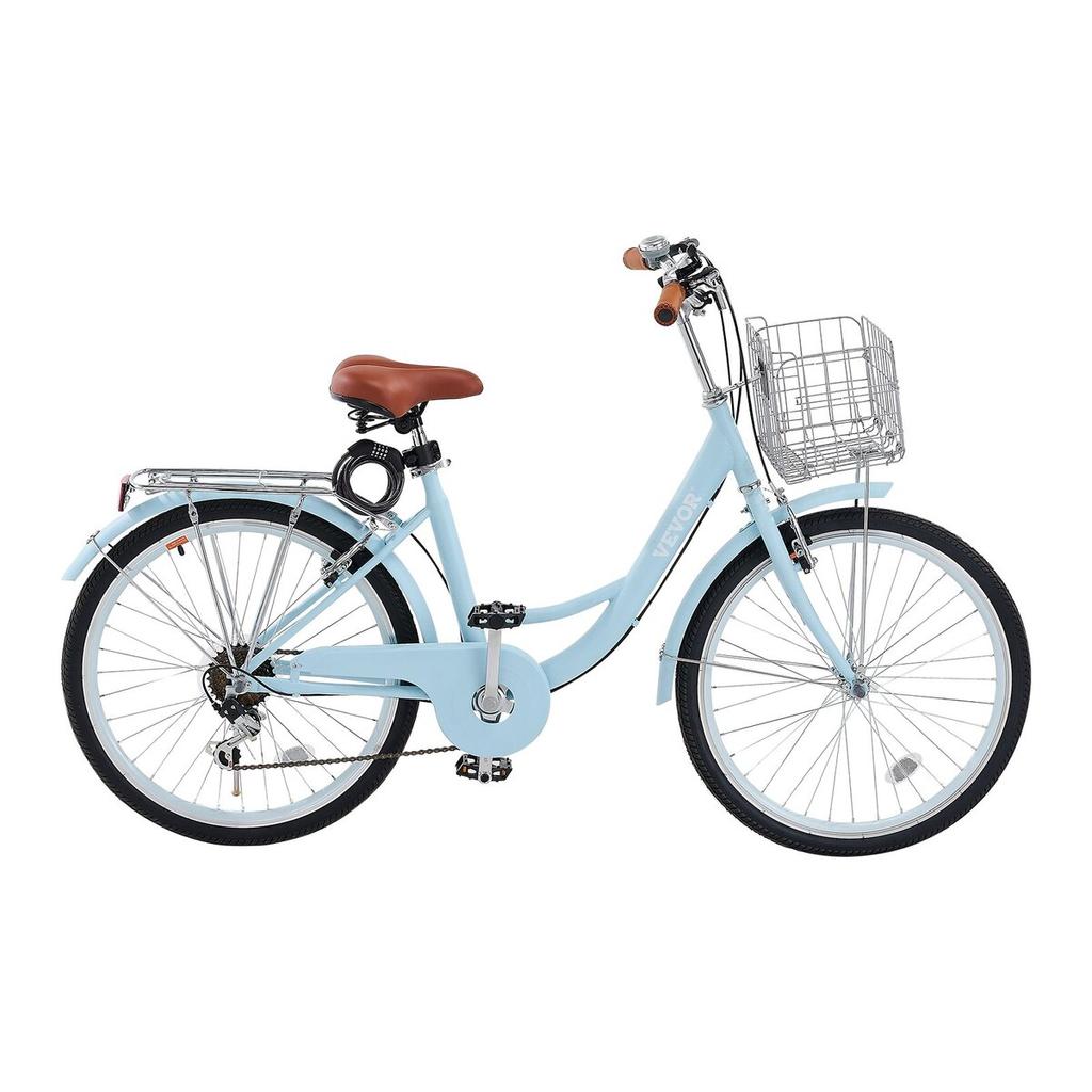 26-Inch Cruiser Bike 7-Speed Light Blue Beach Cruiser Bike with Basket