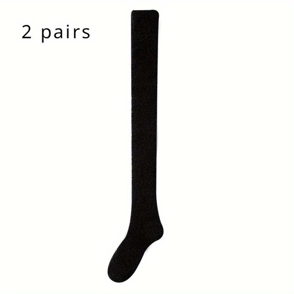 2 Pairs Simple Solid Color Socks, Winter Snow Socks, Thickened Warm Floor Socks, Calf Socks, Knee High Socks, Home Sleeping Socks, Casual Socks