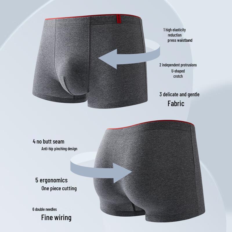 Qipilang Men's Pure Cotton Mid-Waist Boxer Briefs