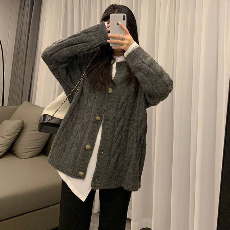 YYFS Женская мода Повседневный Осень Зима Однотонный Принт Длинный Рукав О-Образным Вырезом Свитера One Size темно-серого 2189₽