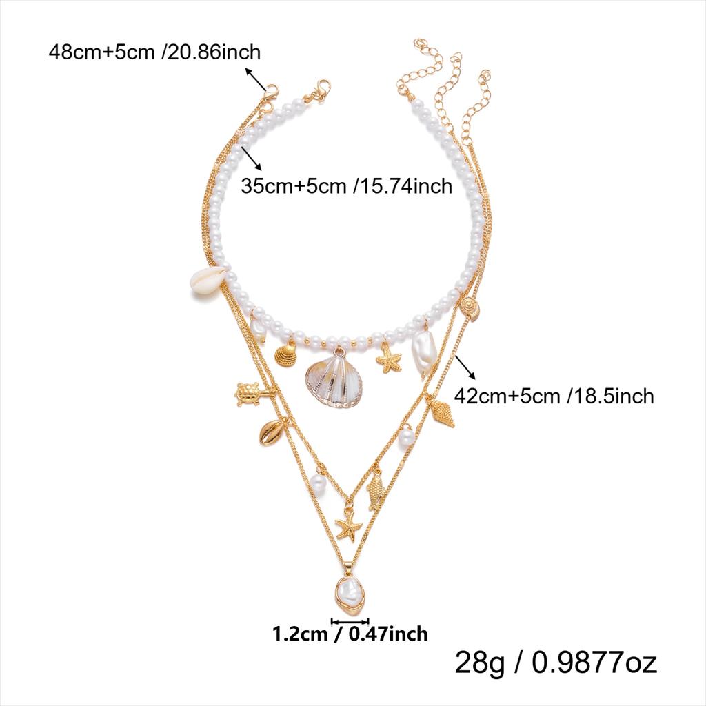 Boho Shell Starfish Conch Simulated Pearl Necklace Set 3Pcs Summer Beach Choker For Women Vacation Jewelry