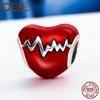 BAMOER New Arrival 100% 925 Silver Love Heart ECG & Red Enamel Beads Fit Charm Bracelets for Women Jewelry Gift SCC249