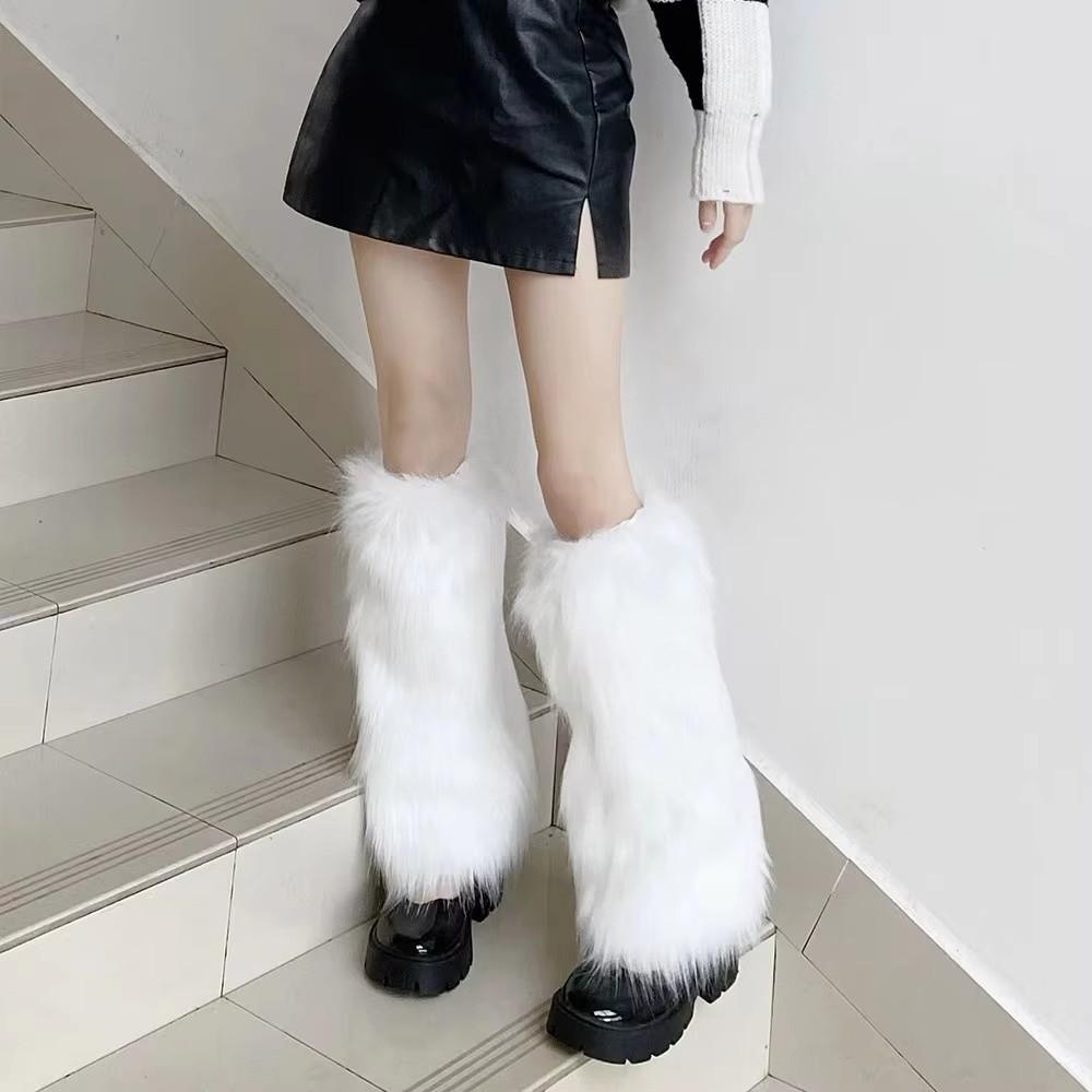 Japanese Style Furry Leg Warmers Faux Fur Knee High Girls Socks Fashion Long Tube Sock  JK