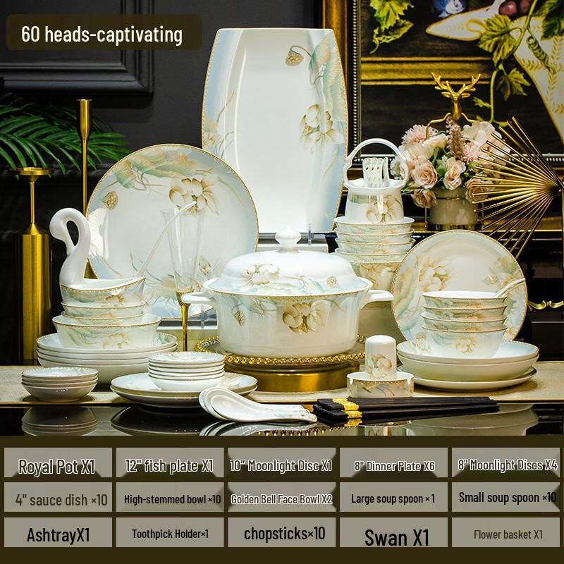 Abay Water Fairy 60-Piece Bone China Dinnerware Set