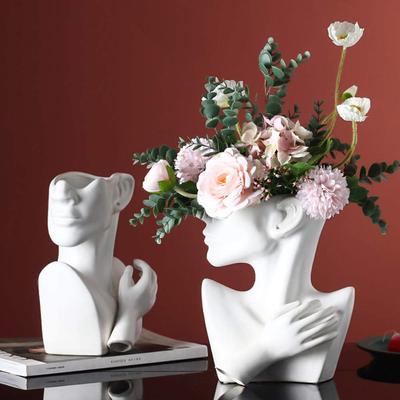1pc Ceramic Greek Statue Face Vase Black White Creative Head Sculpture Flower Pot for Home Decoration Office Table Living Room Centerpiece Decor