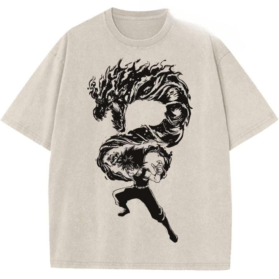 

Yuusuke Urameshi Print T-shirt Anime YuYu Hakusho Clothing Men Women Loose Tshirts Retro Washed T Shirt Harajuku Male Cotton Top S бежевый