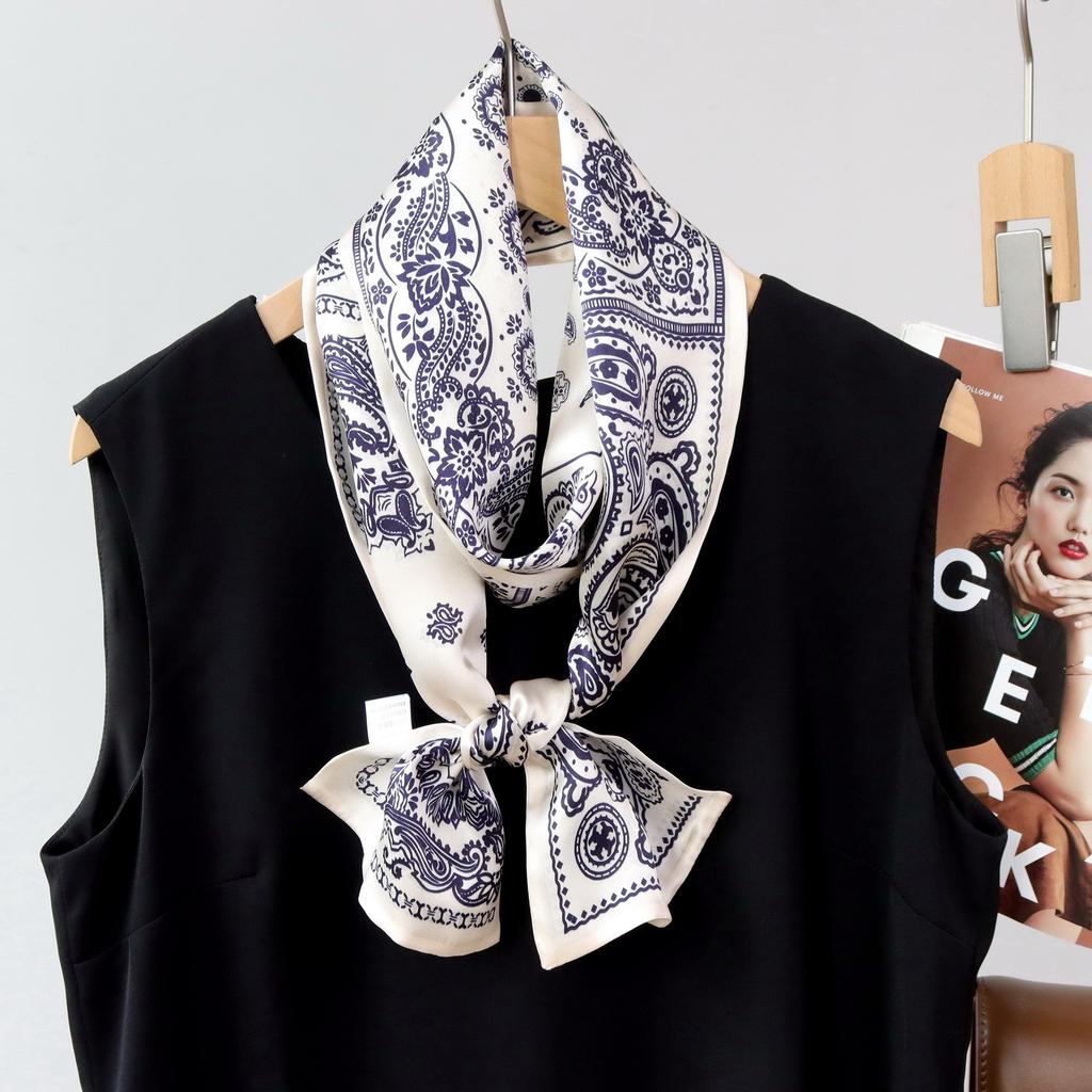 Romantic French cashew nut mulberry silk silk scarf silk thin strip silk scarf double layer scarf ribbon streamer scarf