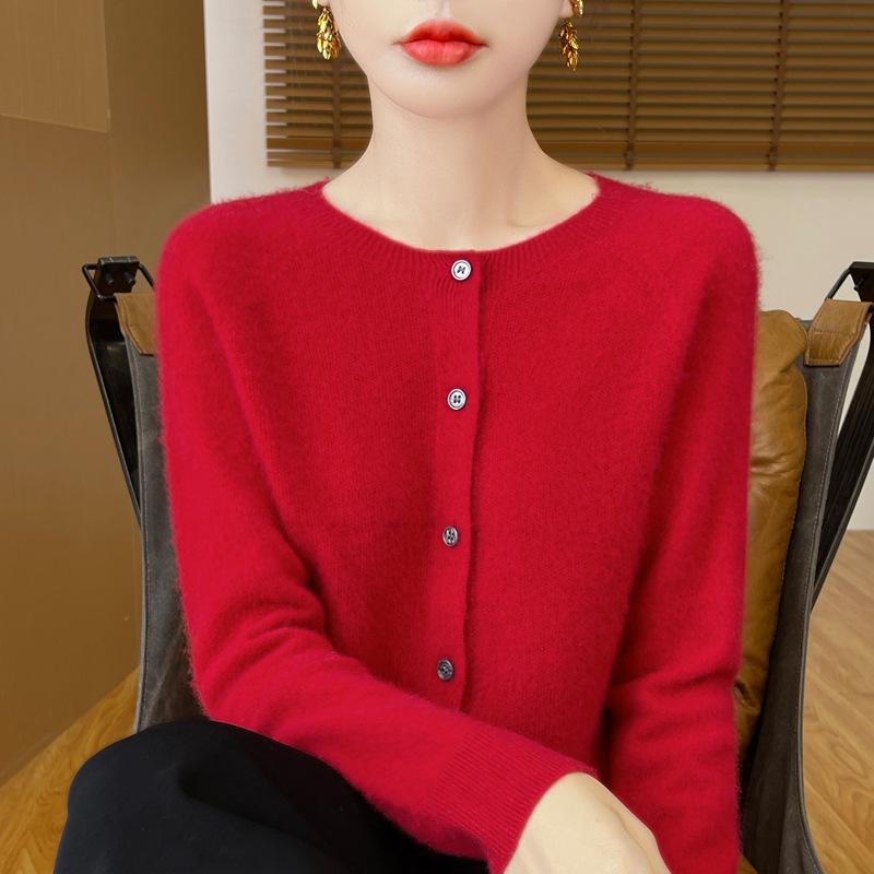 2026 Autumn/Winter Women's Seamless Cashmere Crew Neck Sweater - High-end Pure Wool Knitted Cardigan