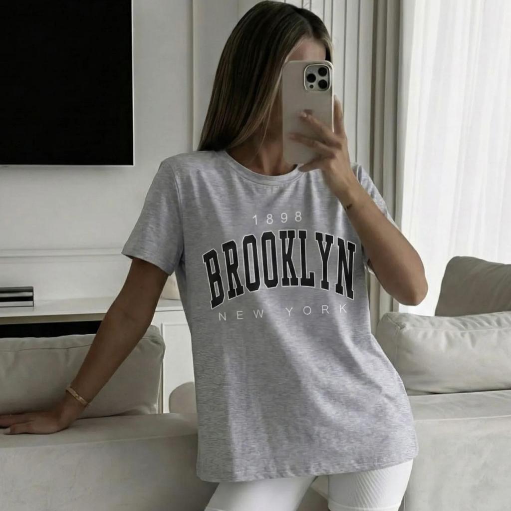 American street style versatile and stylish oversized short-sleeve top with letter print, 100% pure cotton