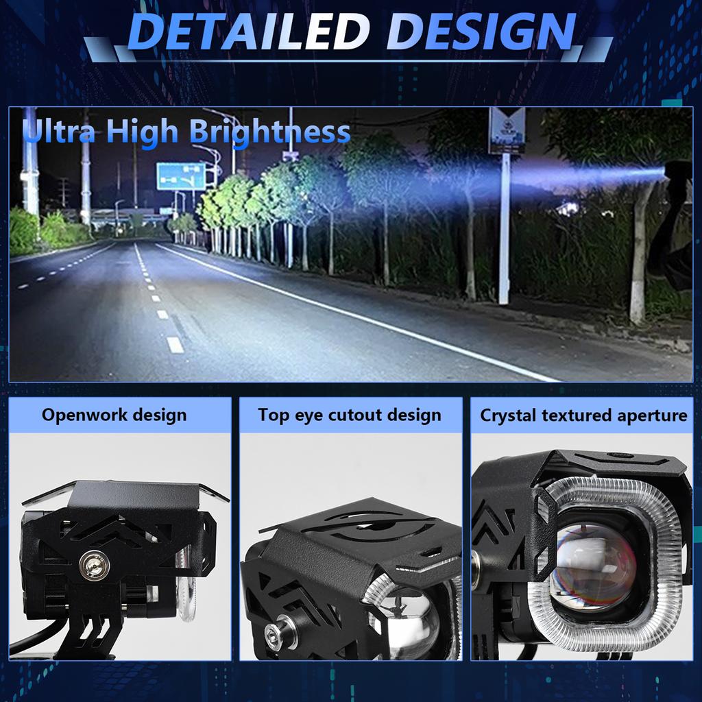 Motorcycle LED Driving Fog Lights, 60W 4000LM 4 Lighting Modes LED Auxiliary Lights IP68 Waterproof