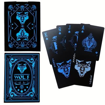 1 Deck Playing Cards and 7 Dice Set Black Wolf Head Pattern for Table Entertainment