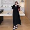 DIMANAF 2026 Plus Size New Black Dress Summer Women Shirt Dress Loose Beach Casual Long Dresses V-Neck Elegant