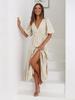 Summer Elegant Deep V Bubble Sleeve Maxi Dress With Pleated Fabric For Women
