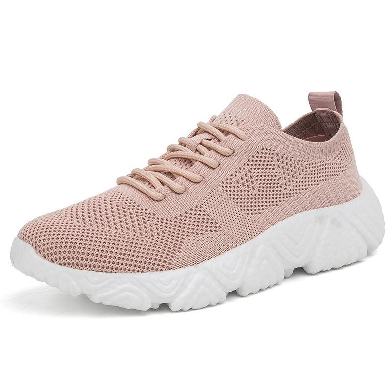 

Spring and summer new front lace-up low-top round head fly-woven women s shoes popcorn sole sneakers large-size men s running shoes 46