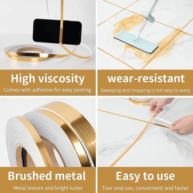 Golden Silvery Floor Edging - 1 Roll, 50m, Waterproof, Self-Adhesive, Glam Style, Shimmery Finish, for Home Decoration