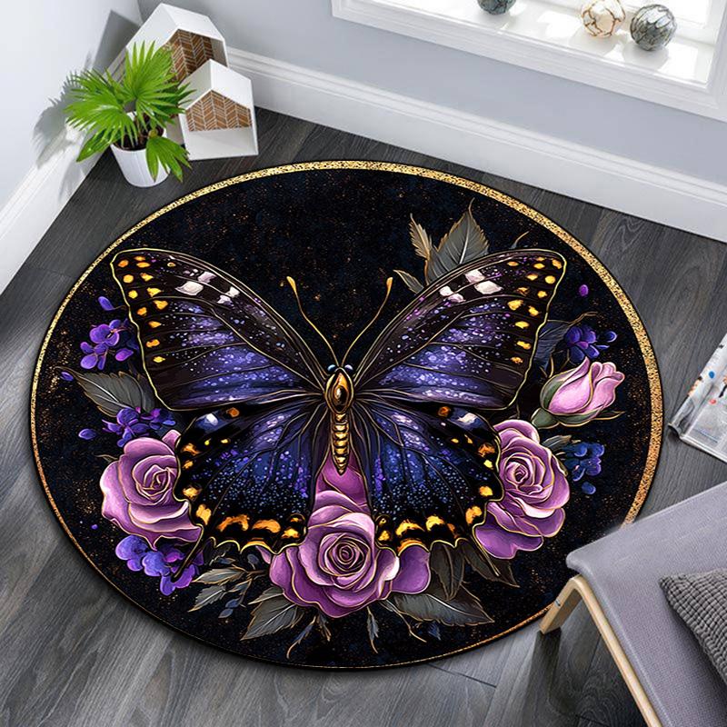 

Butterfly and Roses Round Area Rug,Carpet Rug for Living Room Bedroom Sofa Playroom Decor,Non-slip Floor Mat 80cmx80cm