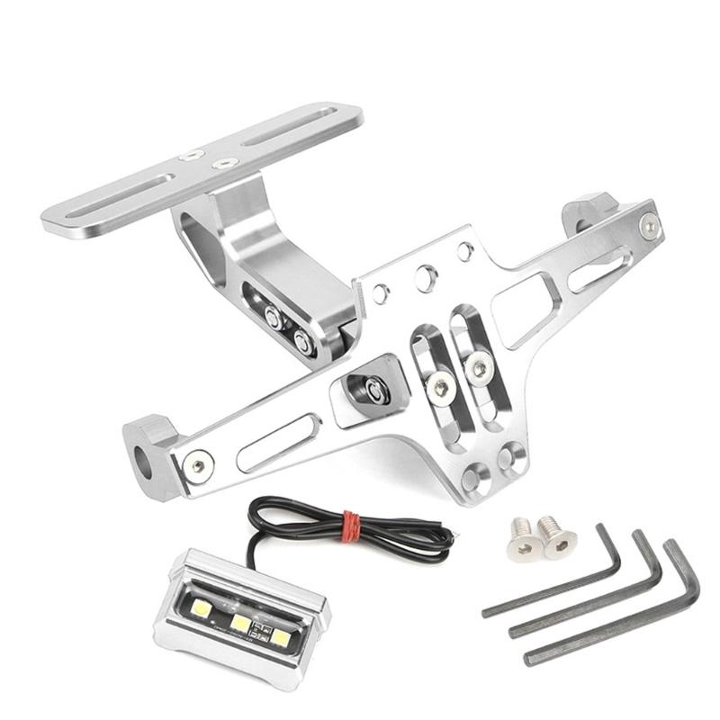 Adjustable Motorcycle License Plate Bracket Holder Integrated LED Light For Night Riding Heavy Duty Aluminum Alloy Frame