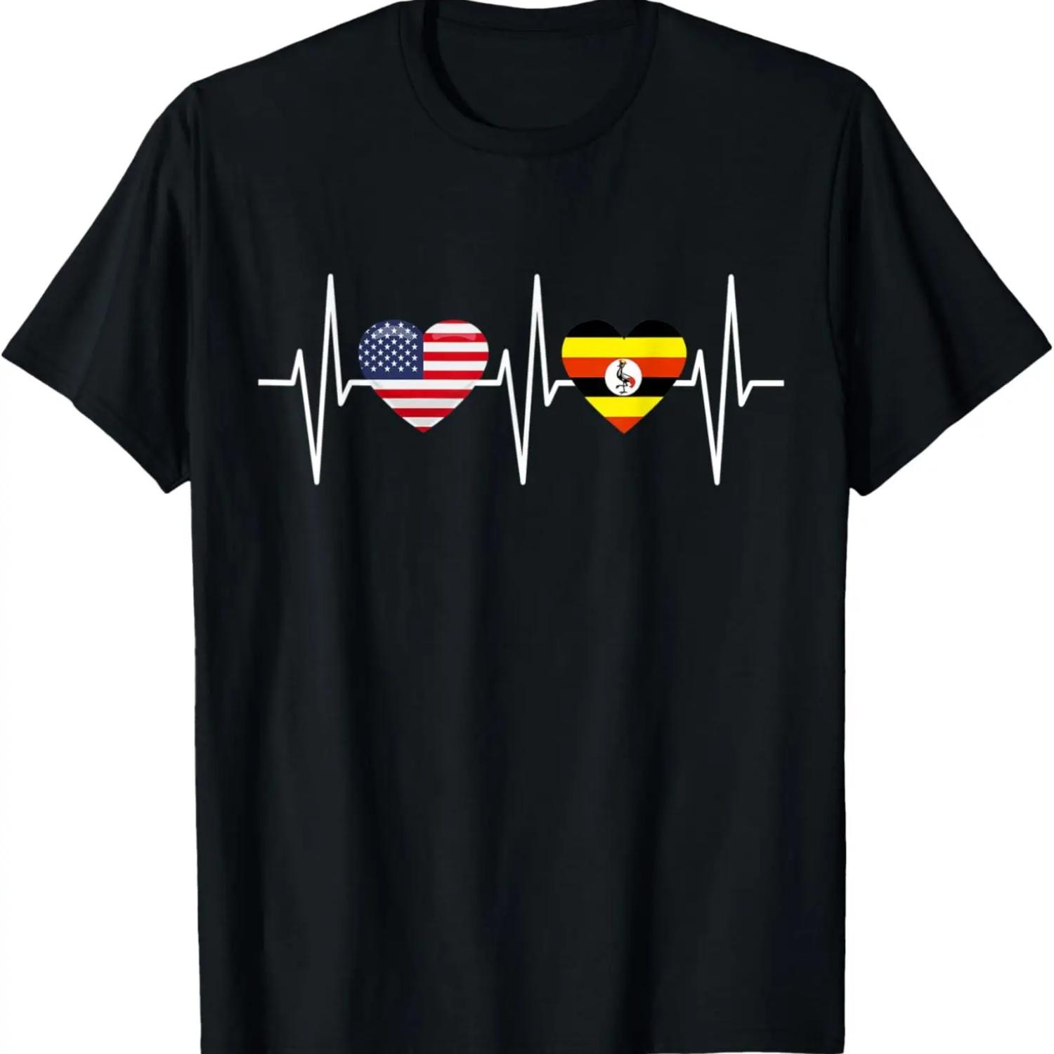 USA Uganda Shirt Heartbeat America Ugandan Flag Heart T-Shirt S