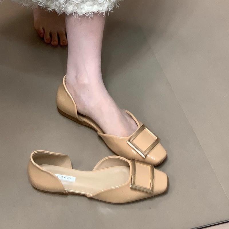 Mode quadratische Schnalle hohle flache Schuhe Damen Frühling und Herbst neu flacher Einstieg ein Pedal Mary Jane Schuhe Französische Pendlerschuhe