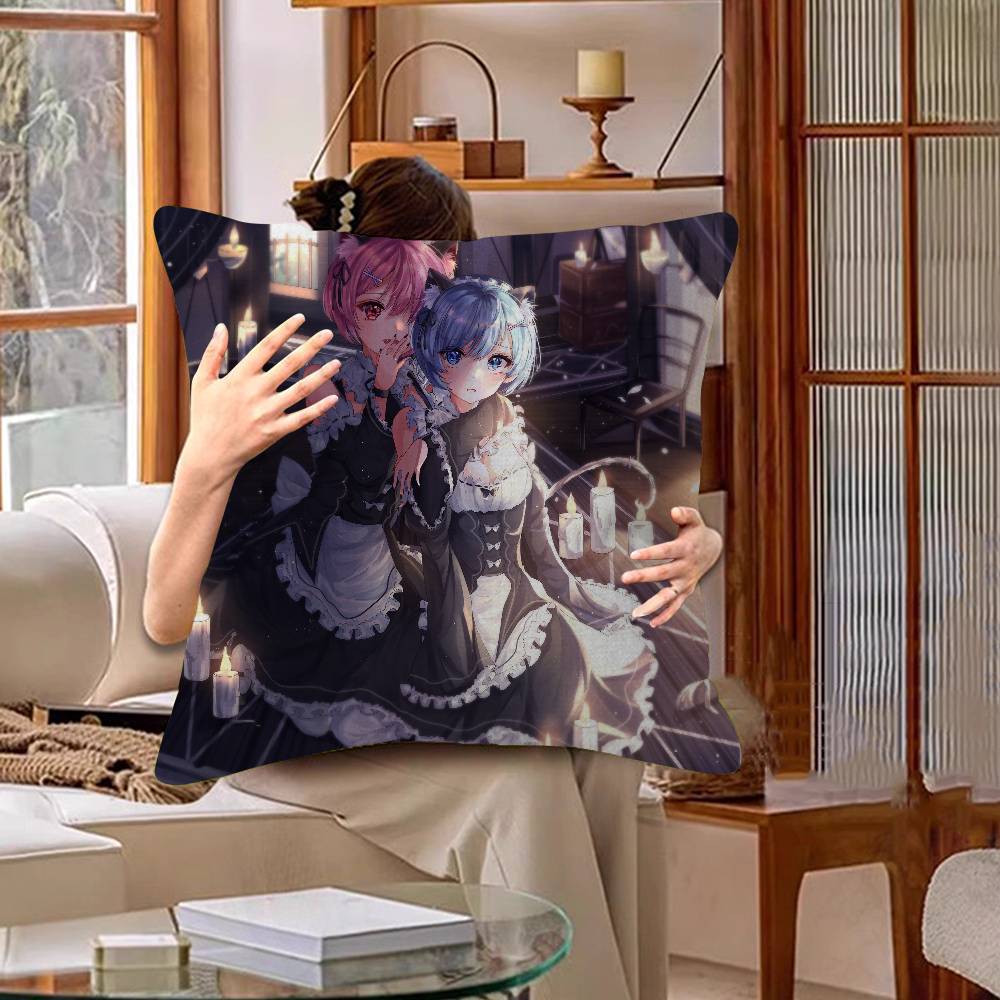 Anime Re Zero Rem Gaming Cushion Cover Pillowcase Upholstery Sofa Throw Pillow Home Decor Pillowcas