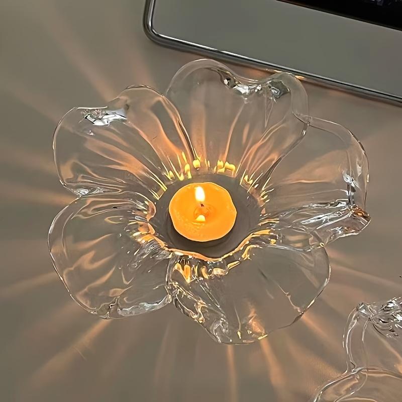 Elegant Glass Flower shaped Candle Holder Tabletop Decor Handmade Floral Decor Elegant Glass Candle Holder Decor Holiday Gift