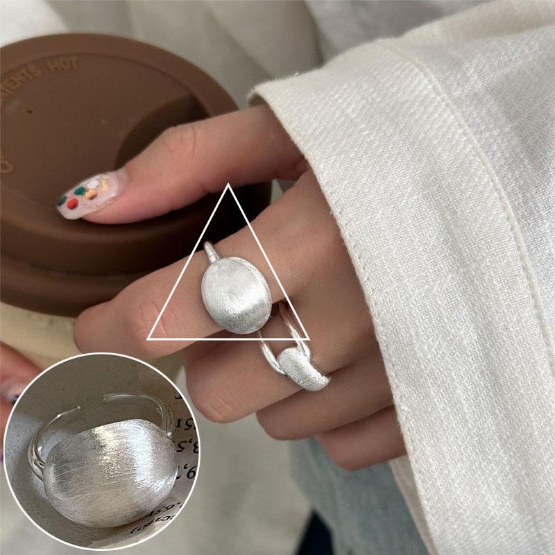 Women's Wide Band Geometric Frosted Matte Open Ring, S925 Silver Plated Creative Index Finger Design