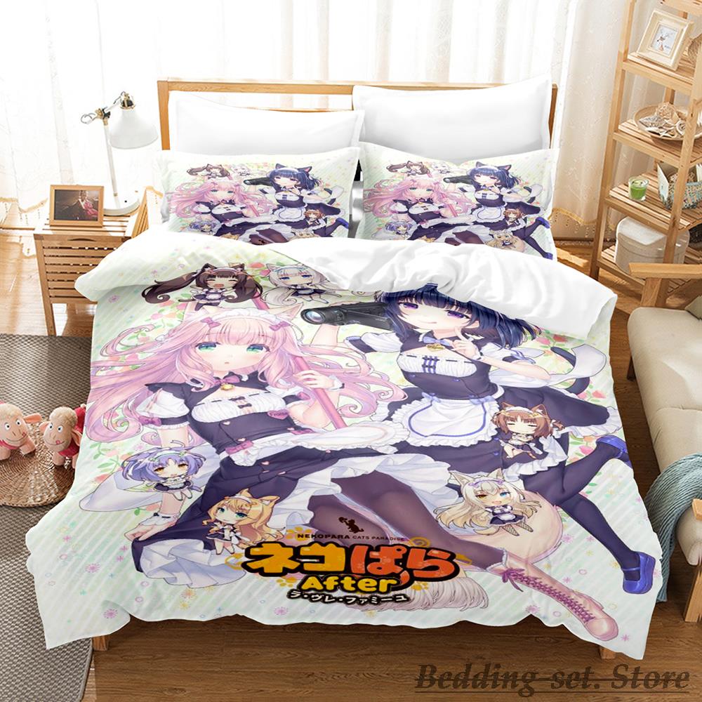 Comforter Kawaii Nekopara Bedding Set Single Twin Full Queen King Size Bed Set Aldult Kid Bedroom Duvet Sets Anime Parure De Lit Bed