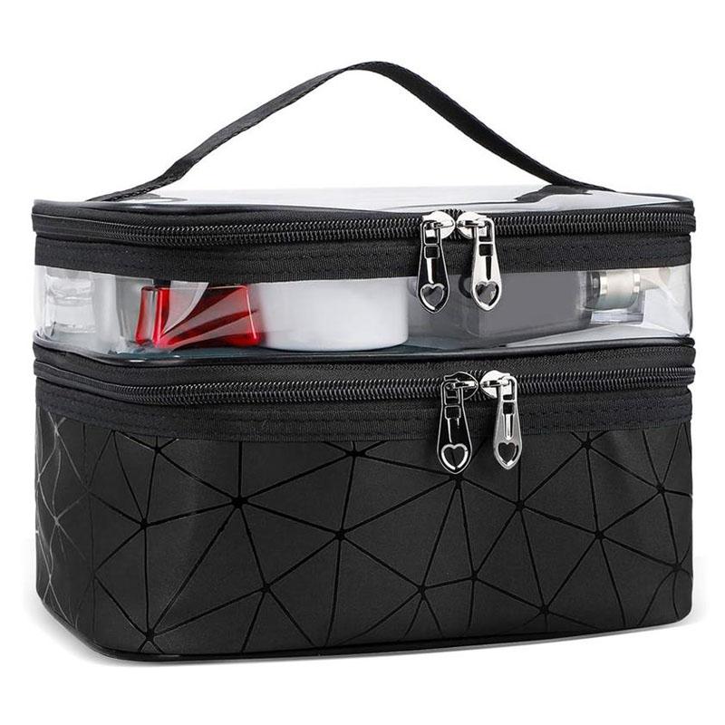Large Capacity Double Layer Makeup Bag Portable Toiletry Bag with Compartment Travel Makeup Bag for Women Travel Essentials