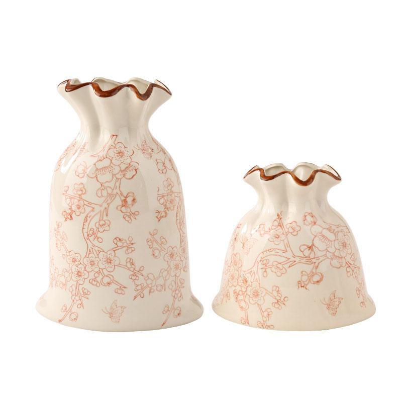 Vintage Floral Texture Ceramic Vase Table Decoration Flower Arrangement Creative Bag Shape Flowers Vases Room Aesthetic Decor