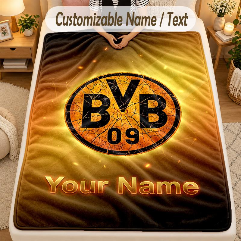 Flannel BlanketBorussia Dortmund Custom Name Text Personalized Soft Warm Throw Blanket Home Decor Gift