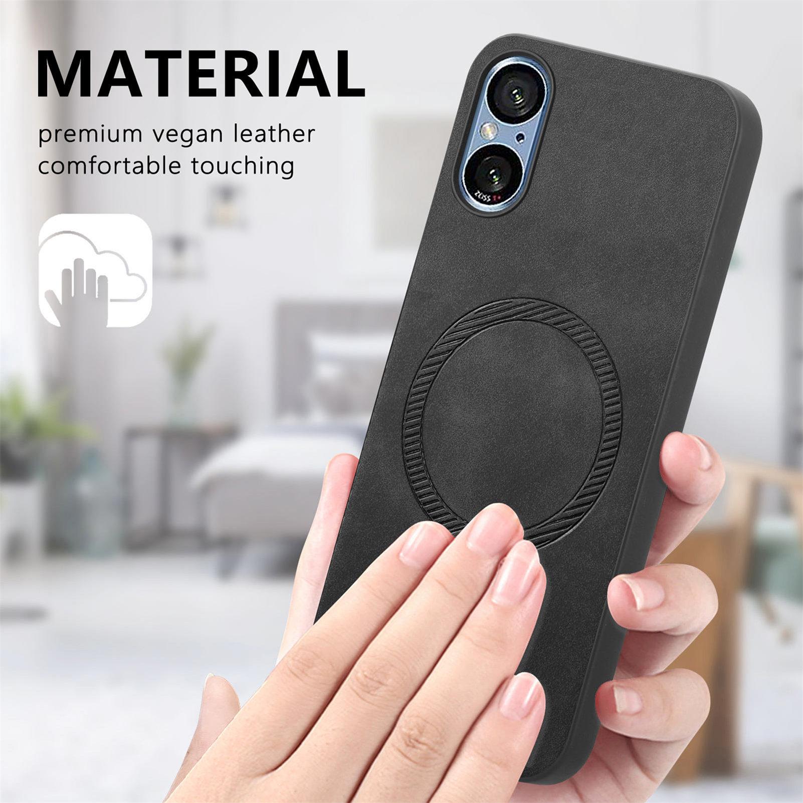 

For Sony Xperia 5 V Leather Back Case Compatible with MagSafe Skin-touch Phone Cover Black
