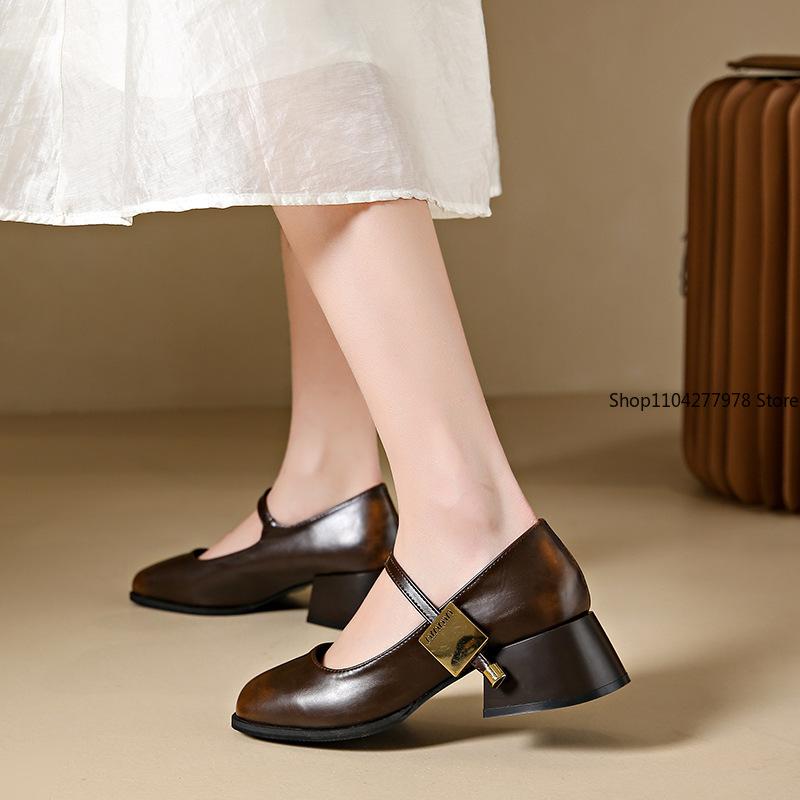 Fashion 2025 Spring Autumn Female Pumps Korean Fashion Square Heel Thick Heel One Pedal Casual Flats Shoes Women MARY JANES
