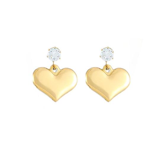 Women Necklace Heart Shape Charm Shiny Rhinestones Inlaid Drop Earrings Non-fading Sweater Necklace Jewelry Gift