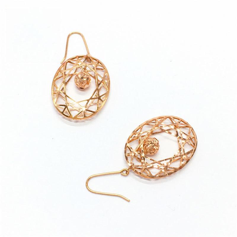 Pure Purple Gold Hollow Beads Plated With Rose Gold Women'S Fashion Temperament Color Gold Earrings