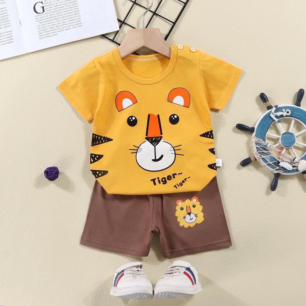 Kids' Summer Cotton Two-Piece Set: Cartoon Short Sleeve & Shorts for Toddlers