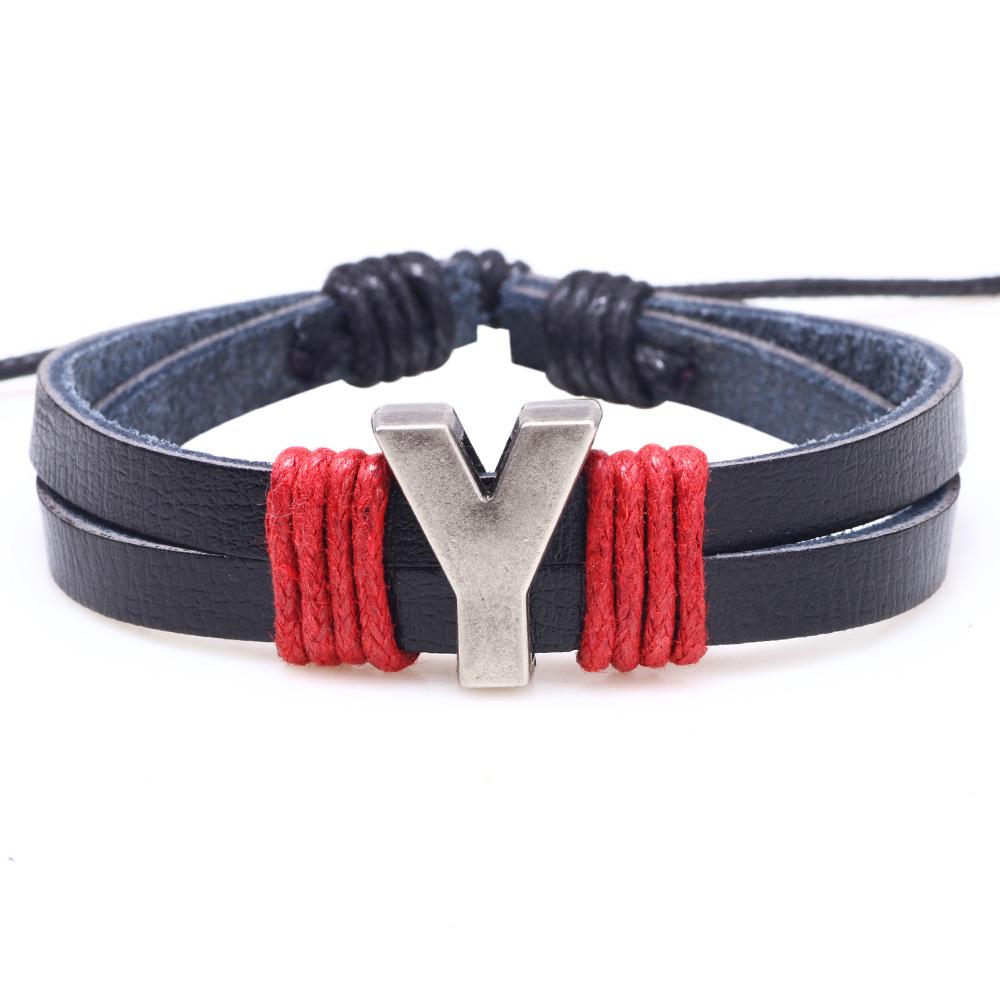 Handmade Woven Leather Bracelet with English Letter Charms