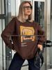Cozy American-Style Bread Print Thickened Round Neck Pullover Hoodie for Women