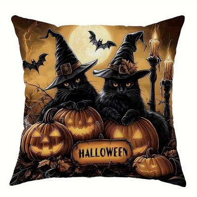 Spooky Halloween Pillow Covers: Witches, Pumpkins, And Haunted Mansions Sofa Cushion Cover Holiday Party Decoration Gift