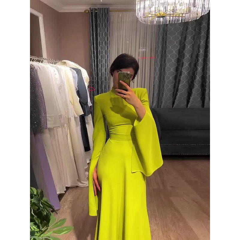 Fashion Wind Lotus Leaf Sleeve Half Turtleneck Dress Solid Color Lotus Leaf Sleep Dress