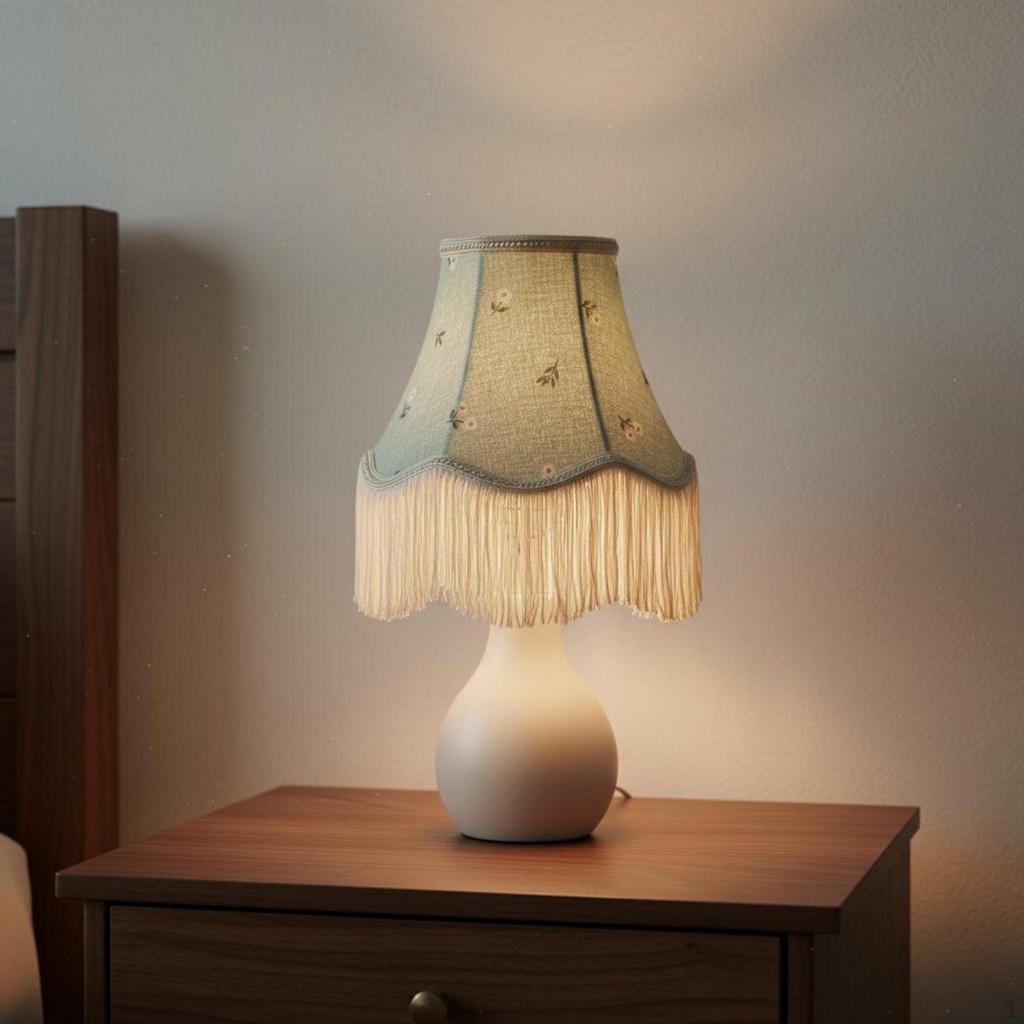 European Design Table Lampshade Vintage Allure Textile with Fringe Handmade Fringed Velvet