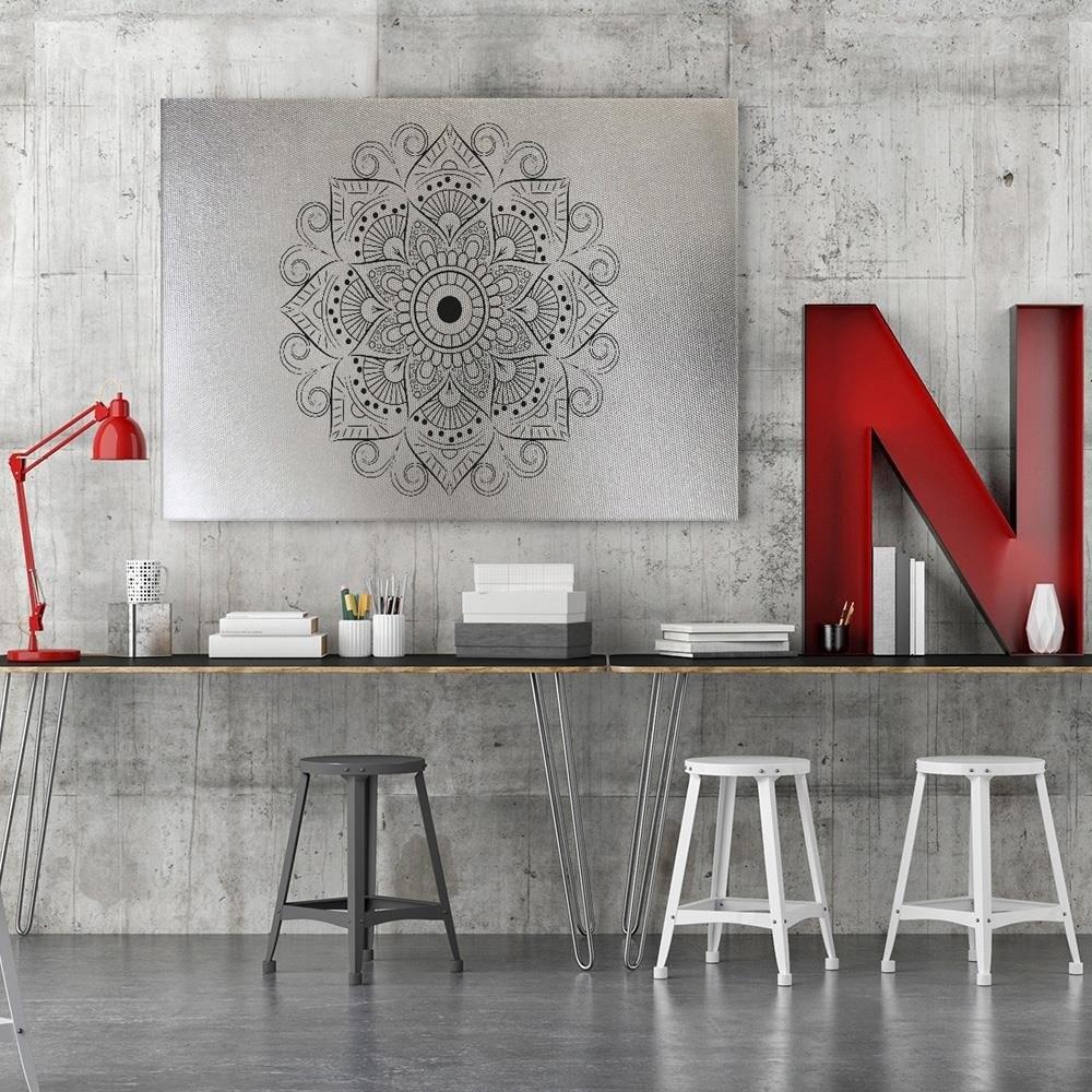 Feeby Leinwandbild, Silberfarbenes geometrisches Mandala-Motiv