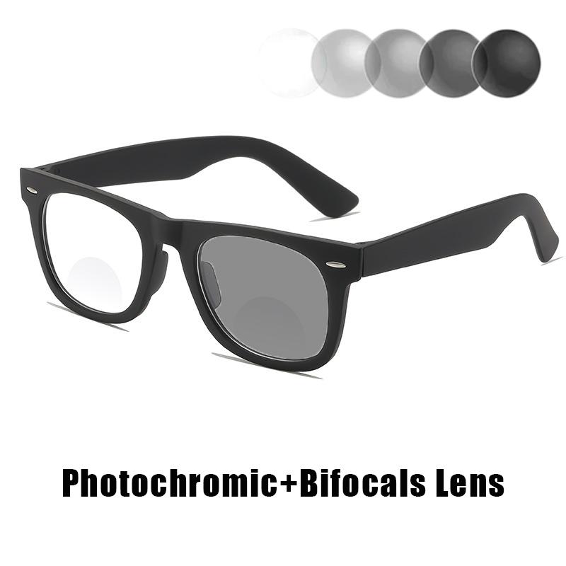 

Модные фотохромные бифокальные очки для пресбиопии с большой оправой, полнокадровая, с рисовыми заклепками, для улицы, с защитой от синего света и УФ-излучения +4 чёрный