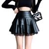 Trendy Layered PU Leather Mini Skirt - Women's High Waist Slimming A-line Skirt for Autumn/Winter 2026, New Korean Style.
