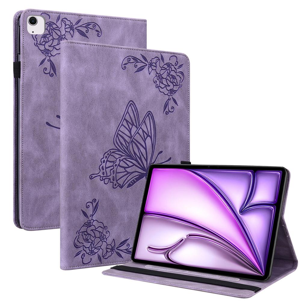 For iPad Air 11 (2025)/(2024) Case Imprinted Butterfly Flower PU Leather Flip Card Slots Tablet Cover