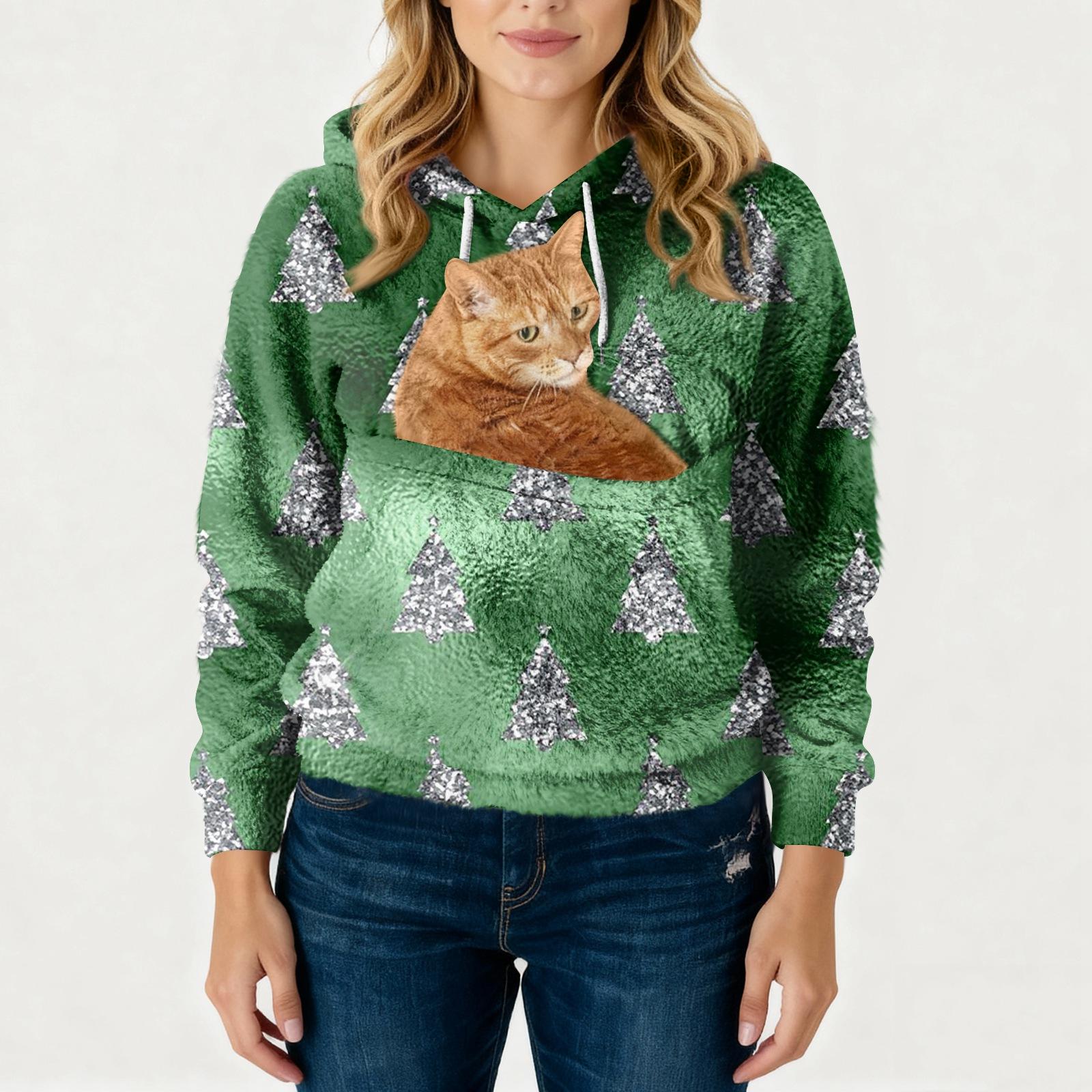 

Женская модная повседневная толстовка с капюшоном, на флисовой подкладке, с длинным рукавом, карманом и принтом S