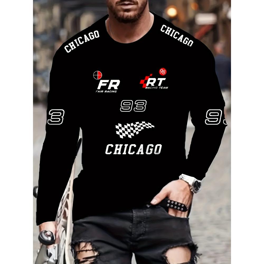 Men s Retro Racing Flag and Digital 3D Print Long Sleeve T-Shirt XS