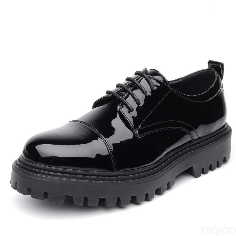 Leather Shoes Men Office Casual High Platform Patent Leather Shoes Male Harajuku Korean Streetwear Vintage Wedding Shoe