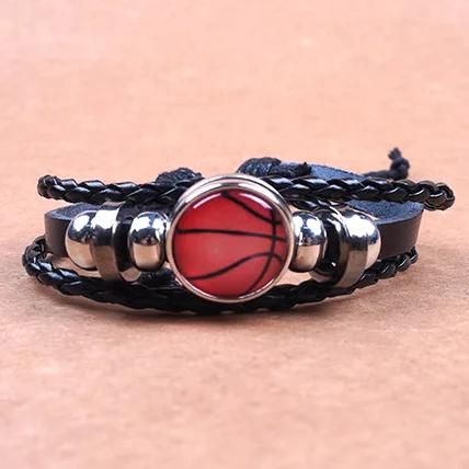 Fashion Football Sport Bracelet For Men Soccer Basketball Tennis Charm Braided Leather Bracelet Women Adjustable Chain Jewelry